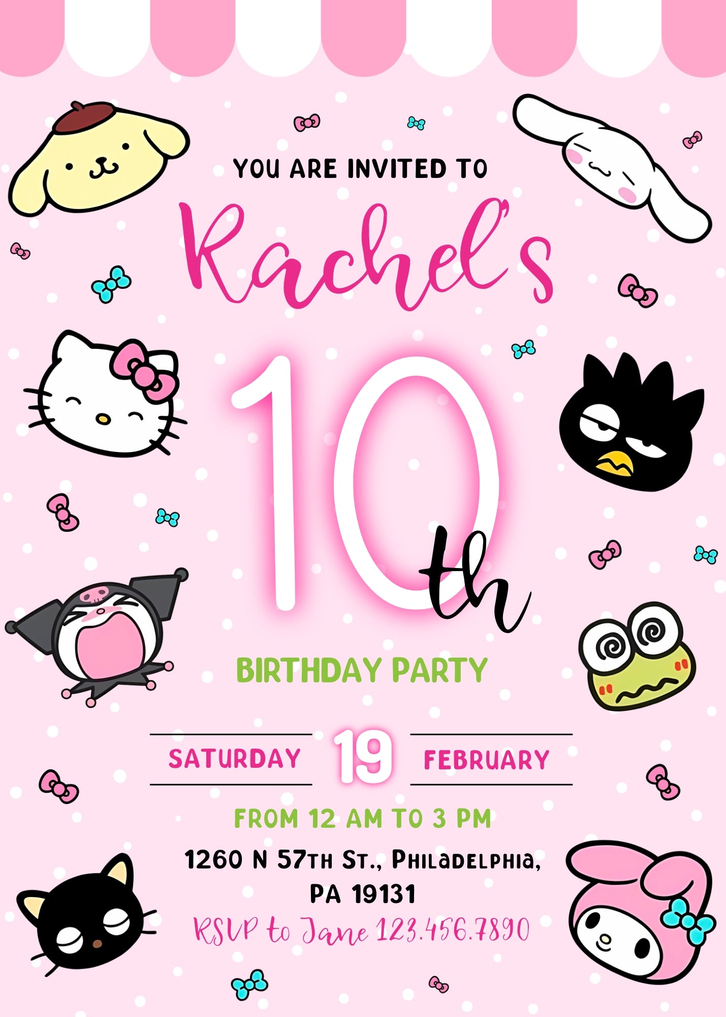 Hello Kitty Sanrio customizable invitation template | Share or Print | WJ842