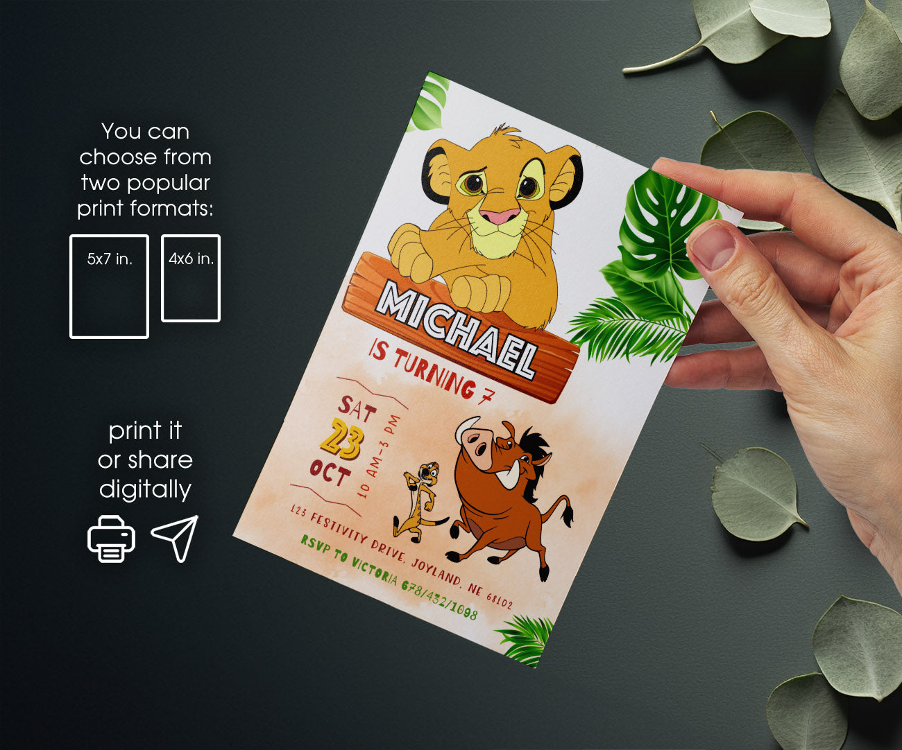 Lion King Simba customizable invitation template | Share or Print | AF068