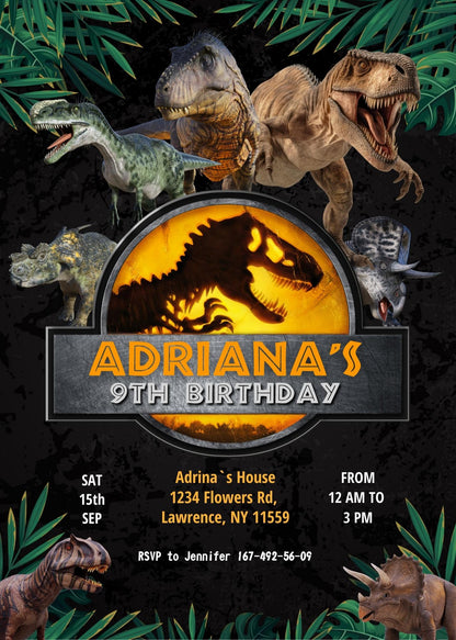 Jurassic World Dinosaur customizable invitation template | Share or Print | XM835