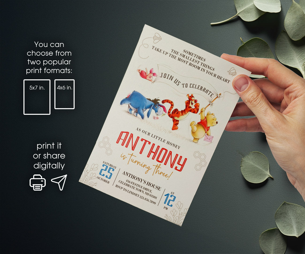 Winnie the Pooh customizable invitation template | Share or Print | KB058