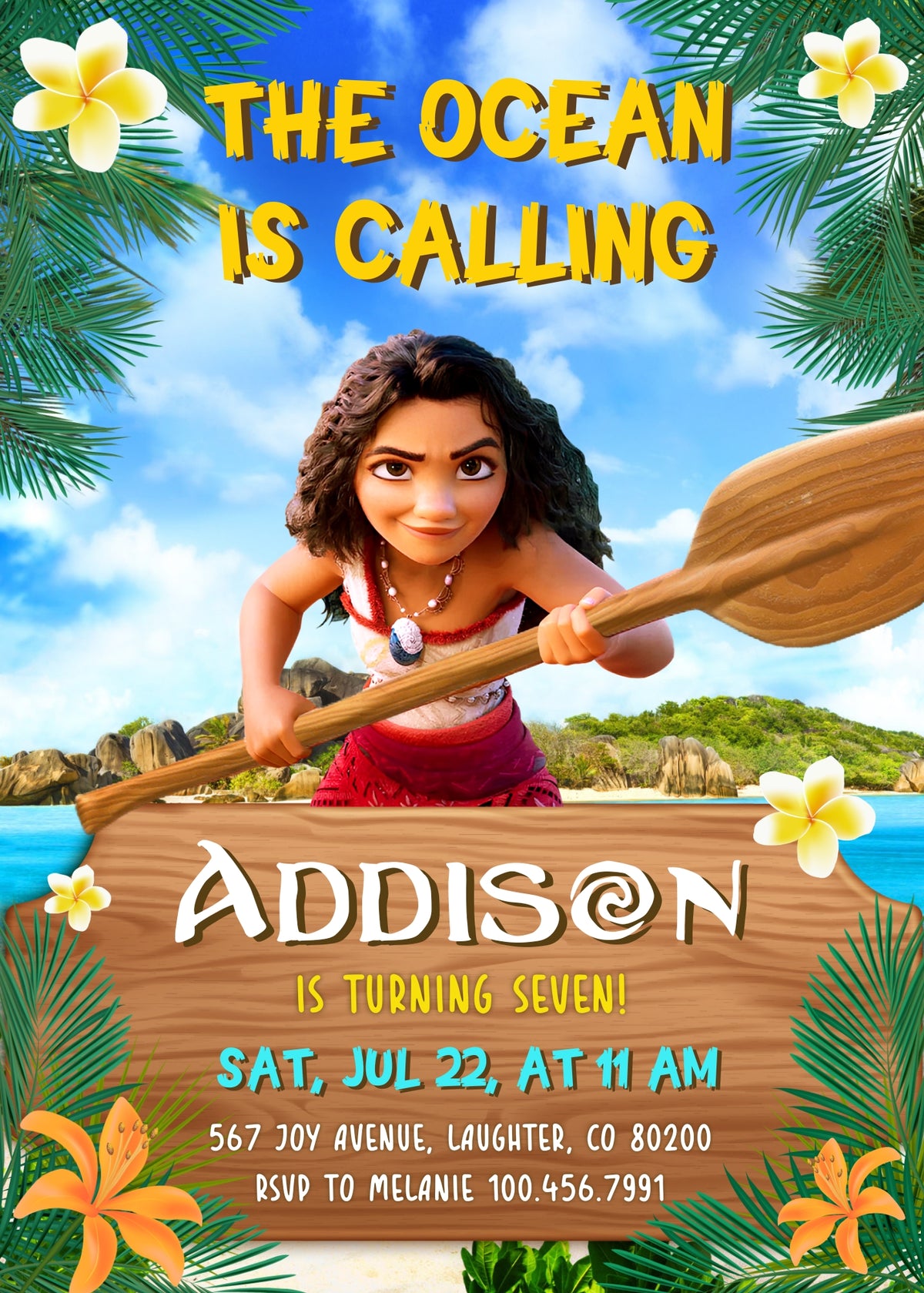 Moana Princess customizable invitation template | Share or Print | girl | FG735