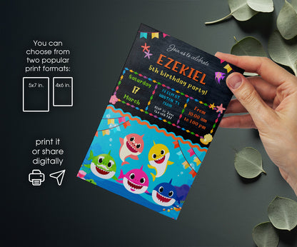 Baby Shark customizable invitation template | Share or Print | AF777
