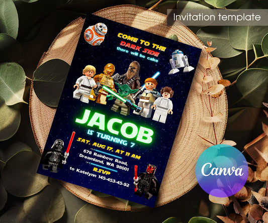 Star Wars Darth Vader Lego Minifigures customizable invitation template | Share or Print | BW162
