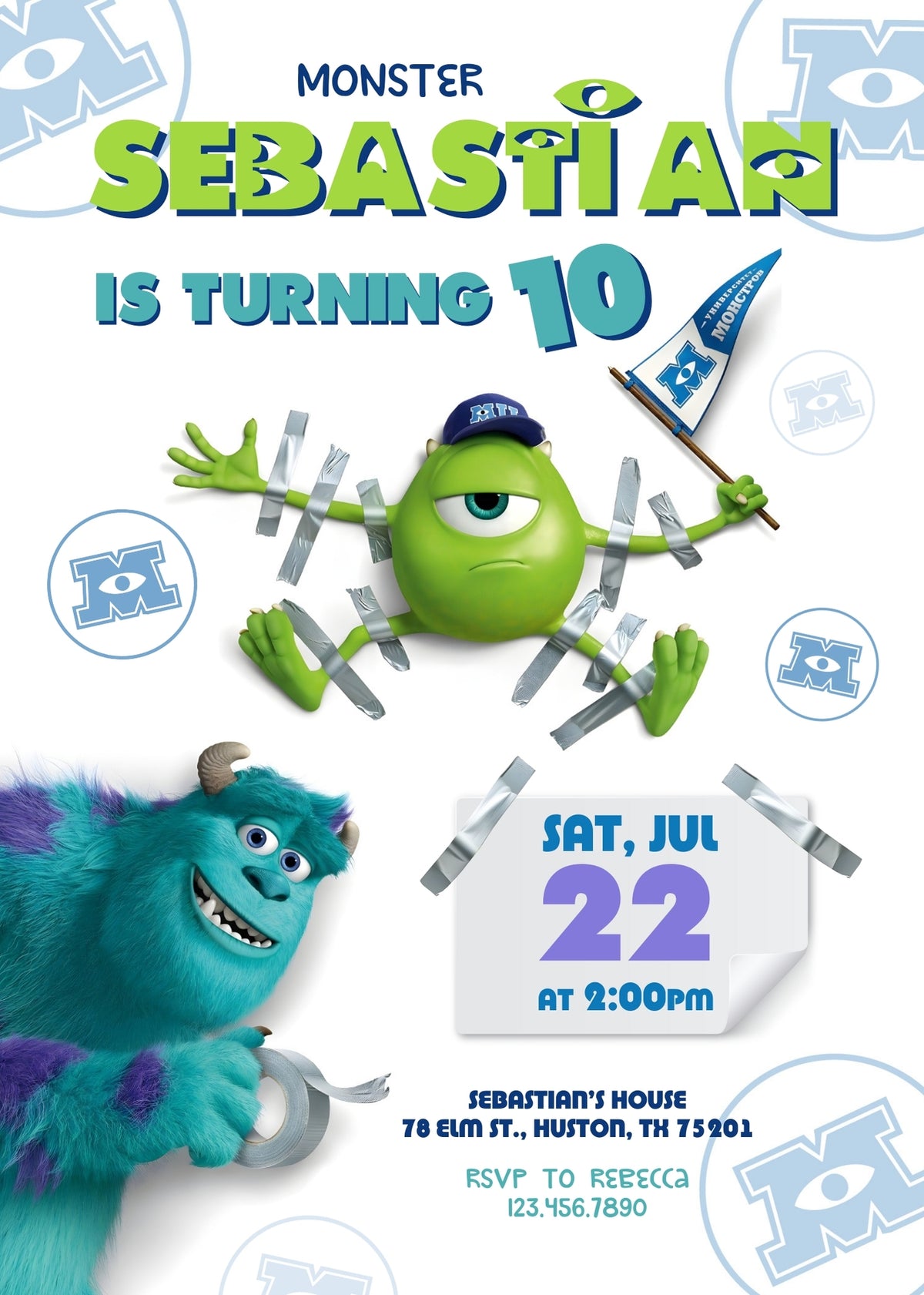 Monsters, Inc. customizable invitation template | Share or Print | JY953