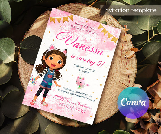 Gabby's Dollhouse Kitten customizable invitation template | Share or Print | girl | LB288