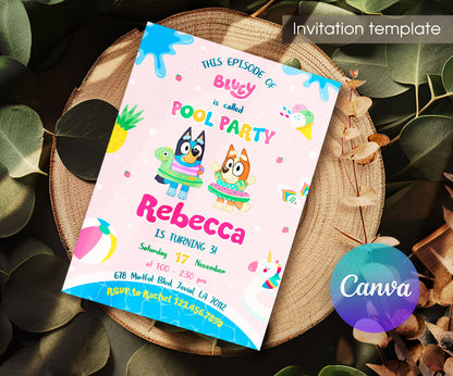 Bluey Bingo Pool customizable invitation template | Share or Print | DE586