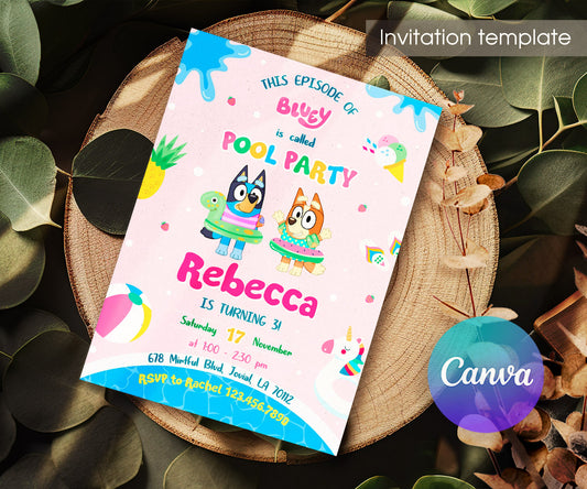Bluey Bingo Pool customizable invitation template | Share or Print | DE586