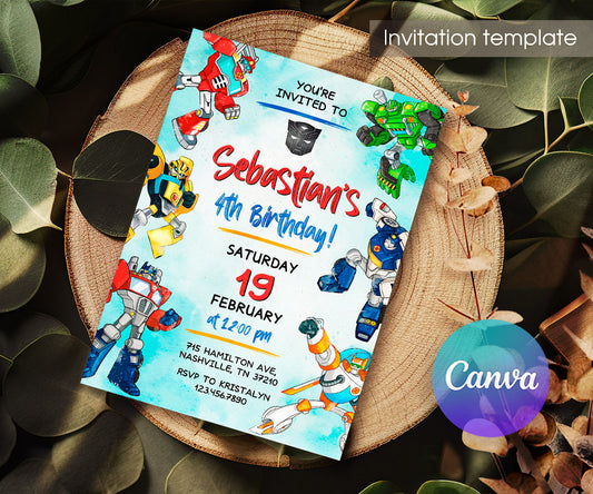 Transformers Rescue Bots customizable invitation template | Share or Print | boy | TX365