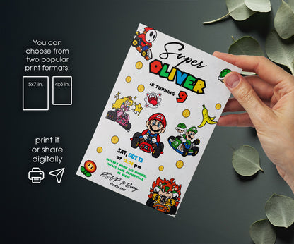 Mario Kart Gamer customizable invitation template | Share or Print | boy | EH623