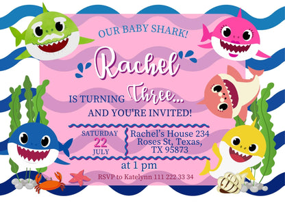 Baby Shark customizable invitation template | Share or Print | ZK896