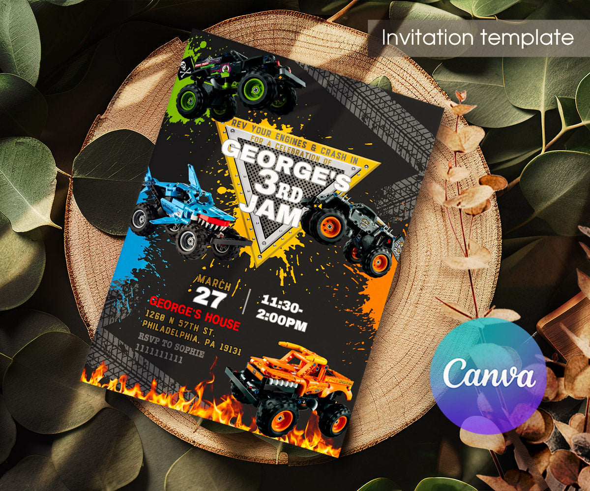 Monster Jam  Monster Truck customizable invitation template | Share or Print | boy | BY496