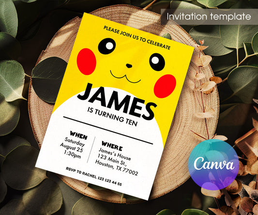 Pokemon Pikachu customizable invitation template | Share or Print | JE879