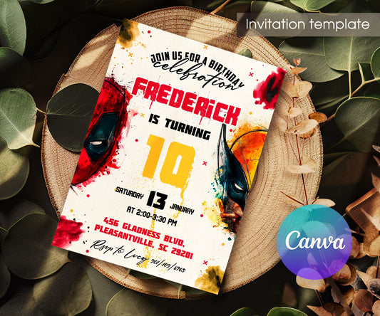Deadpool Wolverine Marvel customizable invitation template | Share or Print | boy | RQ786