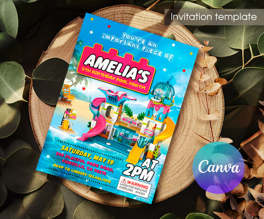 Lego Swimming Pool customizable invitation template | Share or Print | CR936