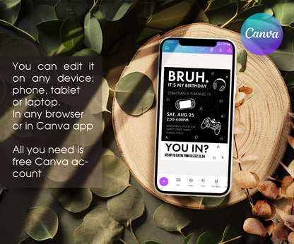 Bruh Gamer customizable invitation template | Share or Print | boy | YX749