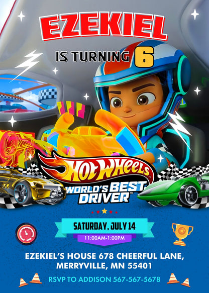 Hot Wheels Let's Race customizable invitation template | Share or Print | boy | RA781