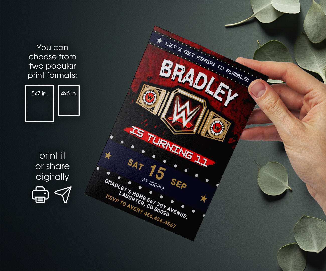 Wrestling WWE WrestleMania customizable invitation template | Share or Print | boy | YZ917