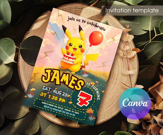Pokemon Pikachu customizable invitation template | Share or Print | LB222