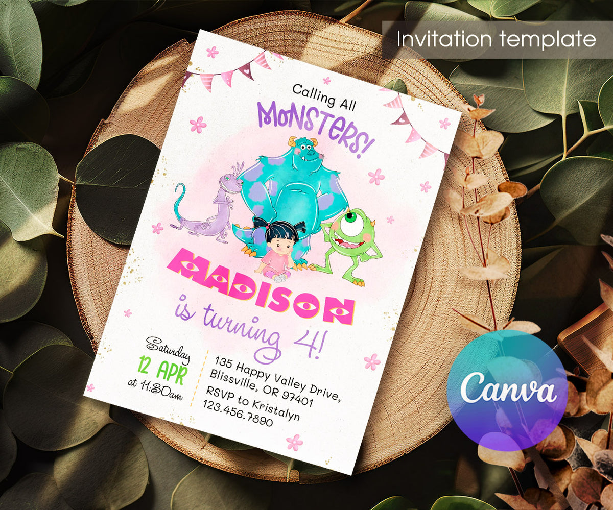 Monsters, Inc. customizable invitation template | Share or Print | WK061