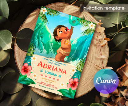 Moana Princess customizable invitation template | Share or Print | girl | EJ284