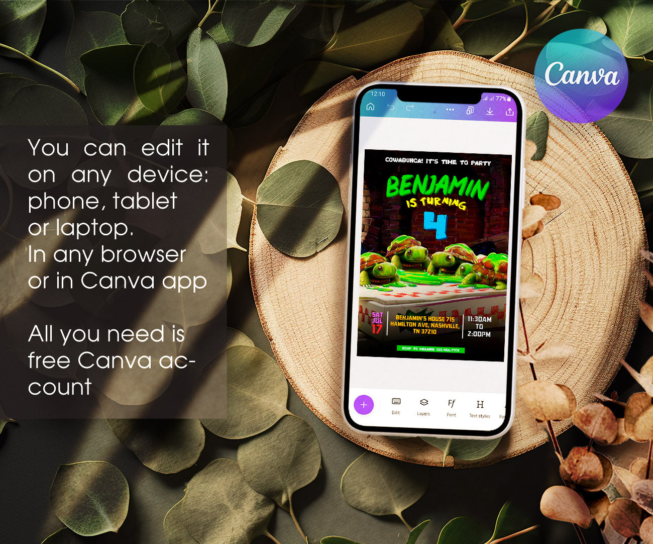 Teenage Mutant Ninja Turtles Mutant Mayhem customizable invitation template | Share or Print | boy | NZ115