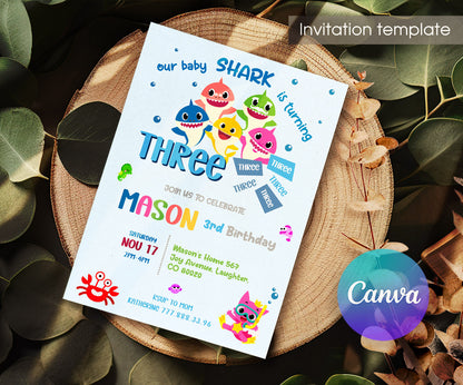 Baby Shark customizable invitation template | Share or Print | SE439