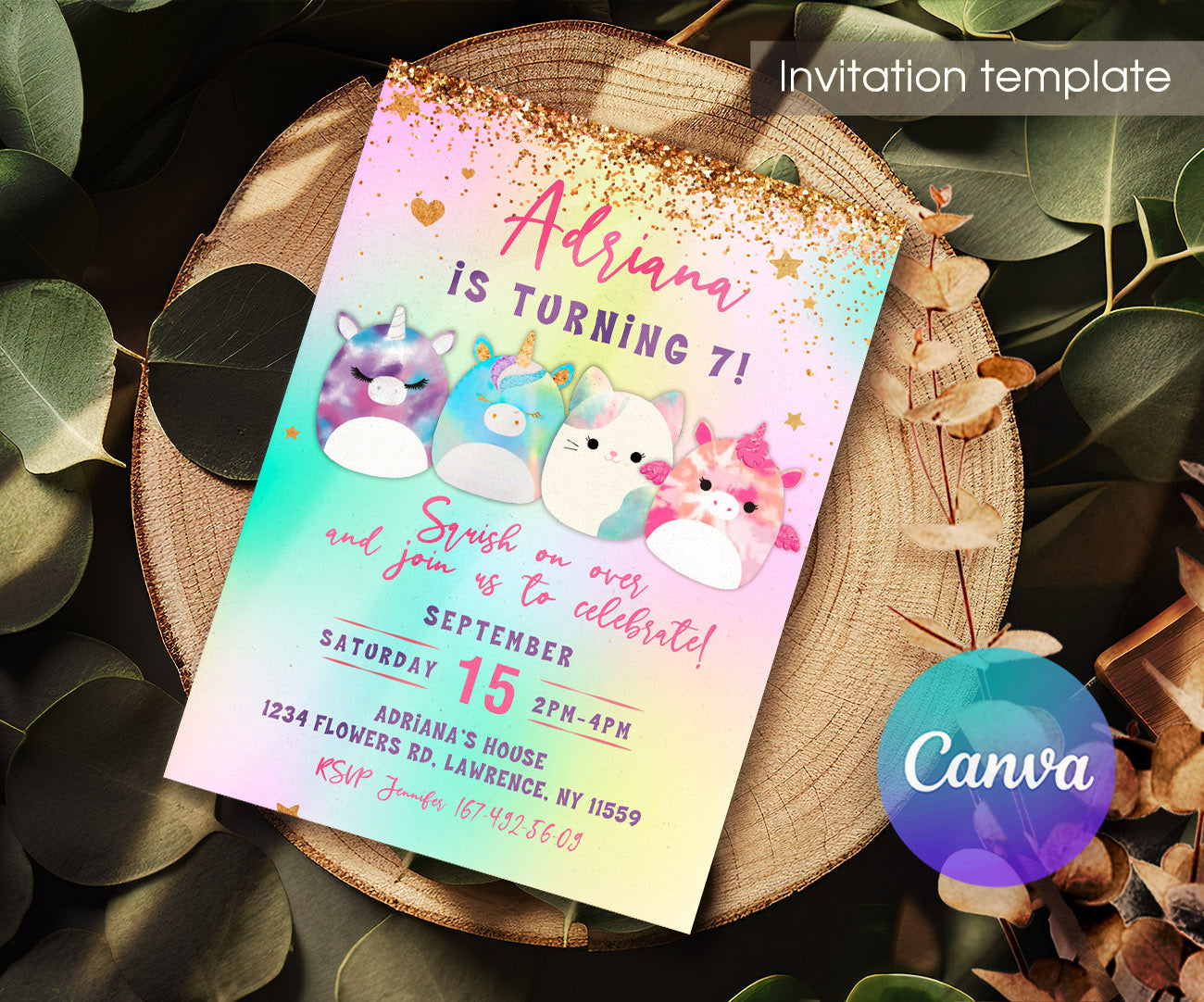 Squishmallows customizable invitation template | Share or Print | SI421
