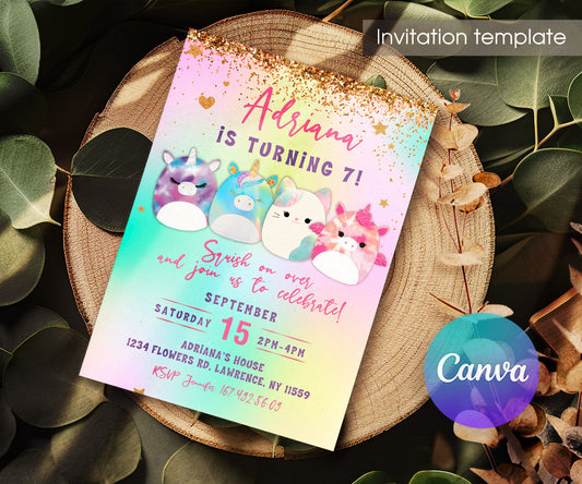 Squishmallows customizable invitation template | Share or Print | SI421