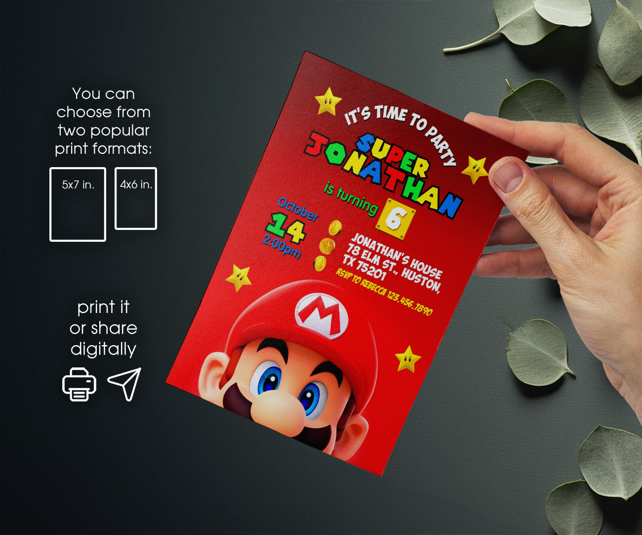 Super Mario Bros customizable invitation template | Share or Print | QV976