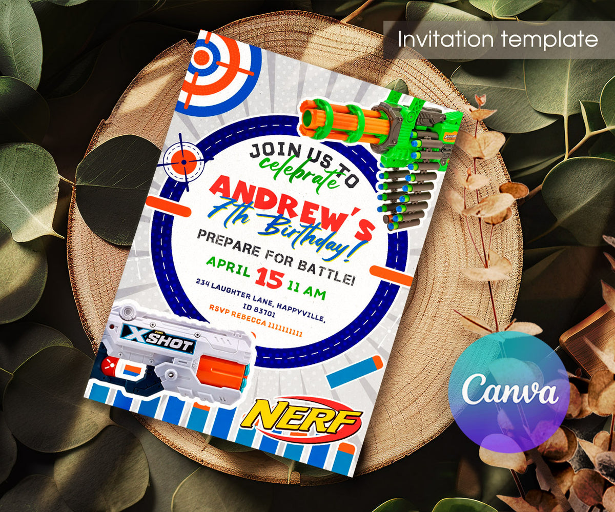NERF Dart Wars customizable invitation template | Share or Print | boy | TD583