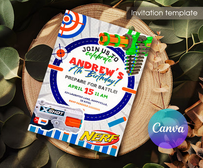 NERF Dart Wars customizable invitation template | Share or Print | boy | TD583