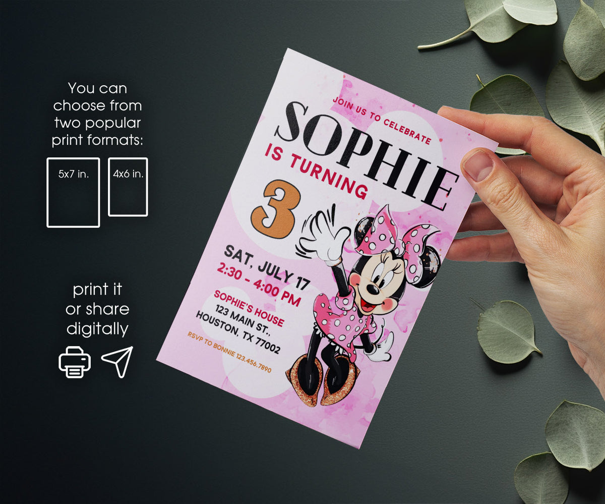 Minnie Mouse Disney Mickey customizable invitation template | Share or Print | girl | DW629