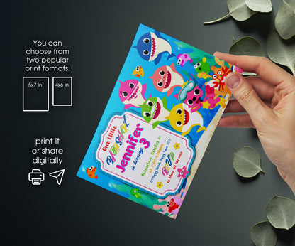 Baby Shark customizable invitation template | Share or Print | AY374