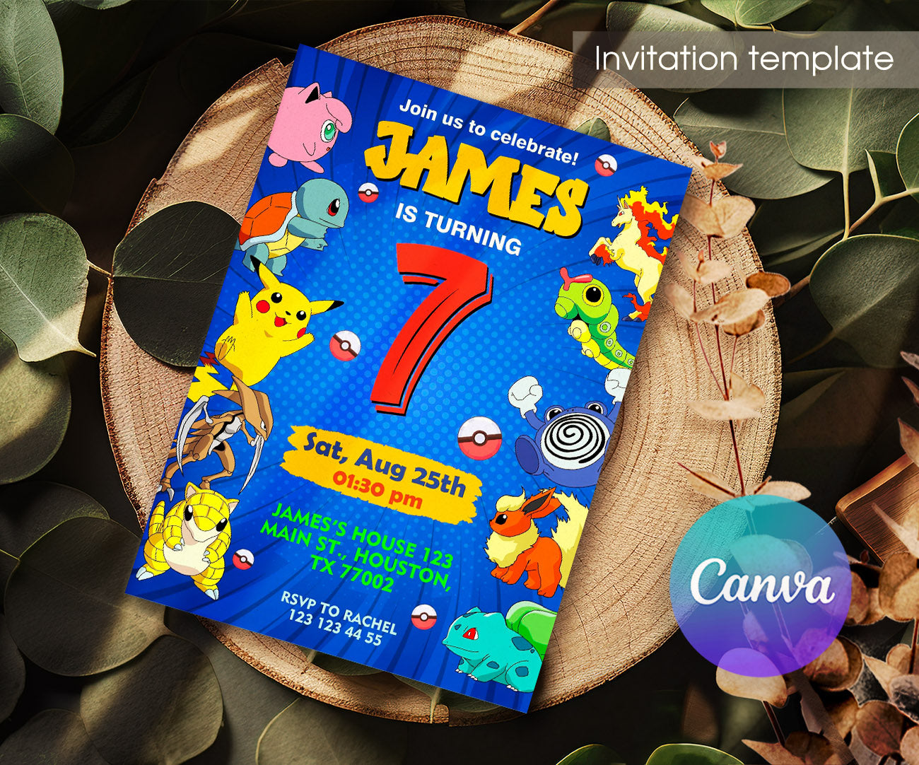 Pokemon Pikachu customizable invitation template | Share or Print | RB730