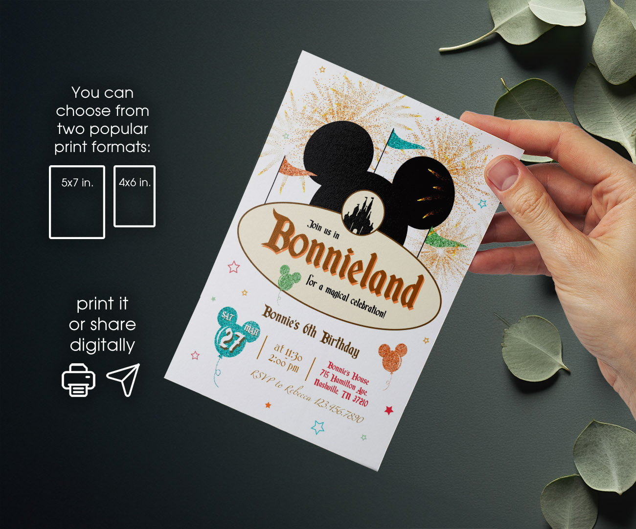 Disneyland customizable invitation template | Share or Print | girl | QJ963
