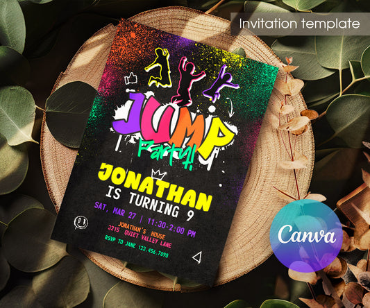Trampoline Jump Party customizable invitation template | Share or Print | XE794