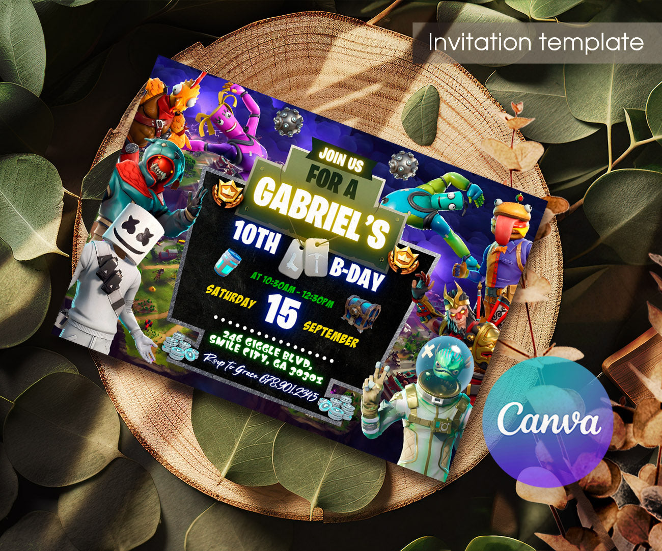 Fortnite Gamer customizable invitation template | Share or Print | boy | SD641