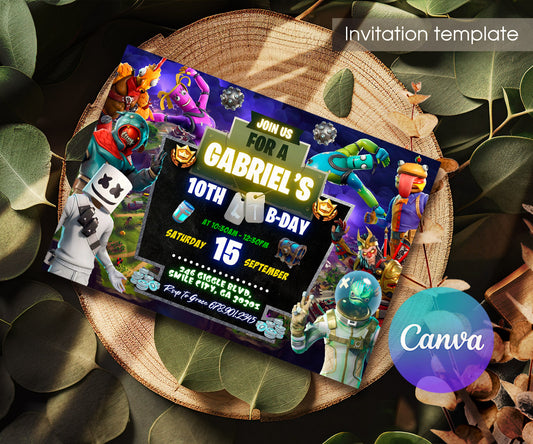 Fortnite Gamer customizable invitation template | Share or Print | boy | SD641