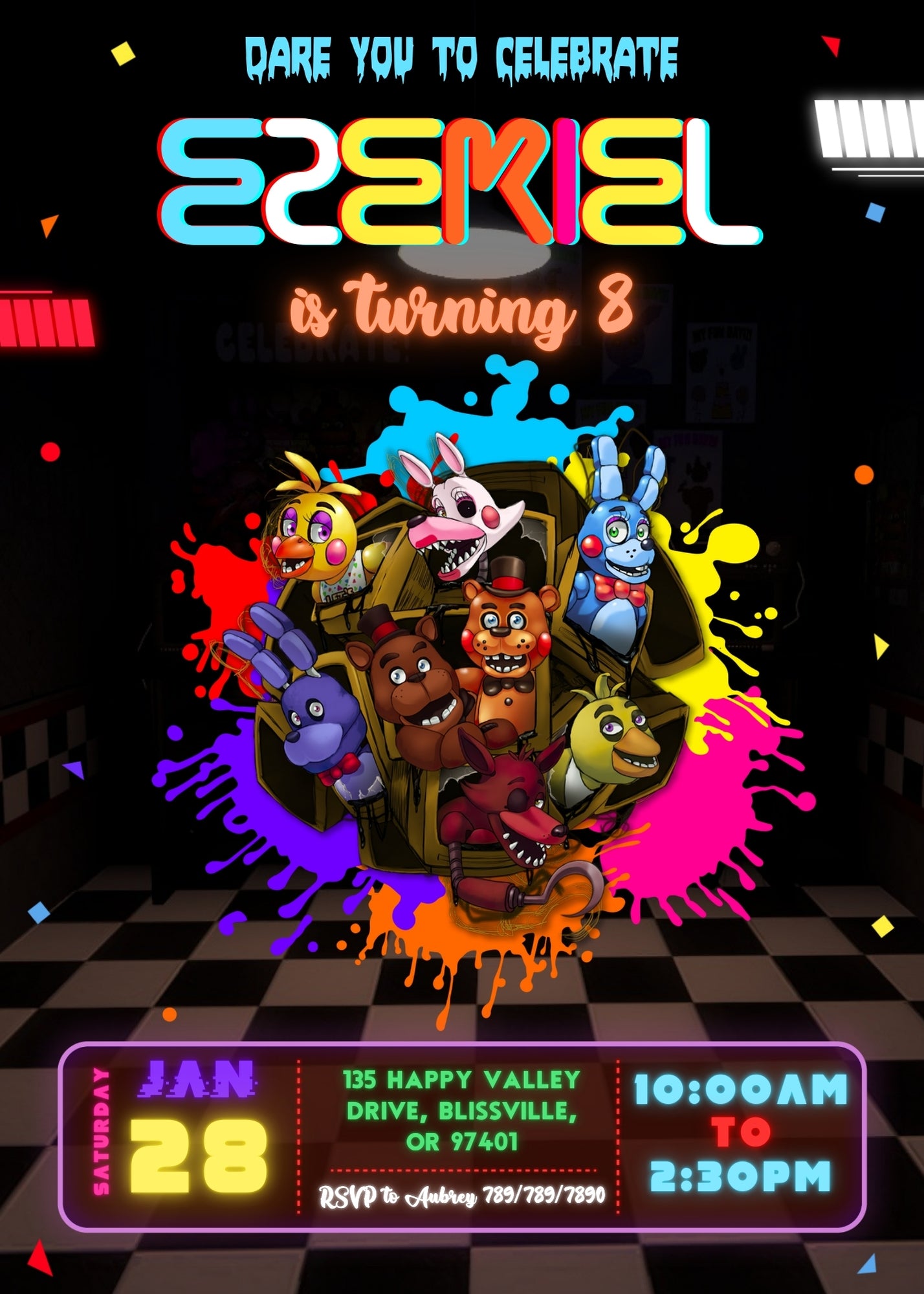 Five Nights at Freddy's customizable invitation template | Share or Print | WN325