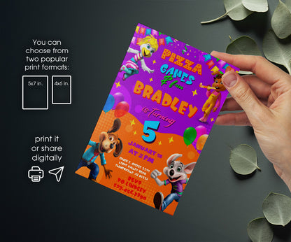 Chuck E. Cheese customizable invitation template | Share or Print | EB878