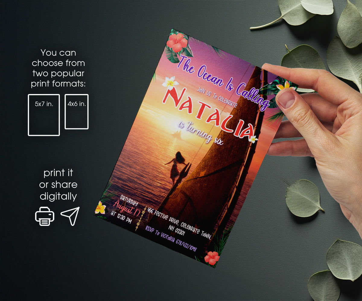 Moana Princess customizable invitation template | Share or Print | girl | ZH758