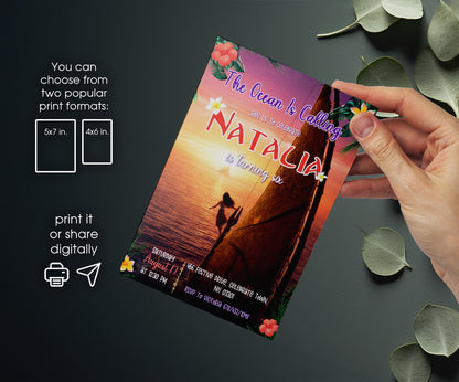 Moana Princess customizable invitation template | Share or Print | girl | ZH758