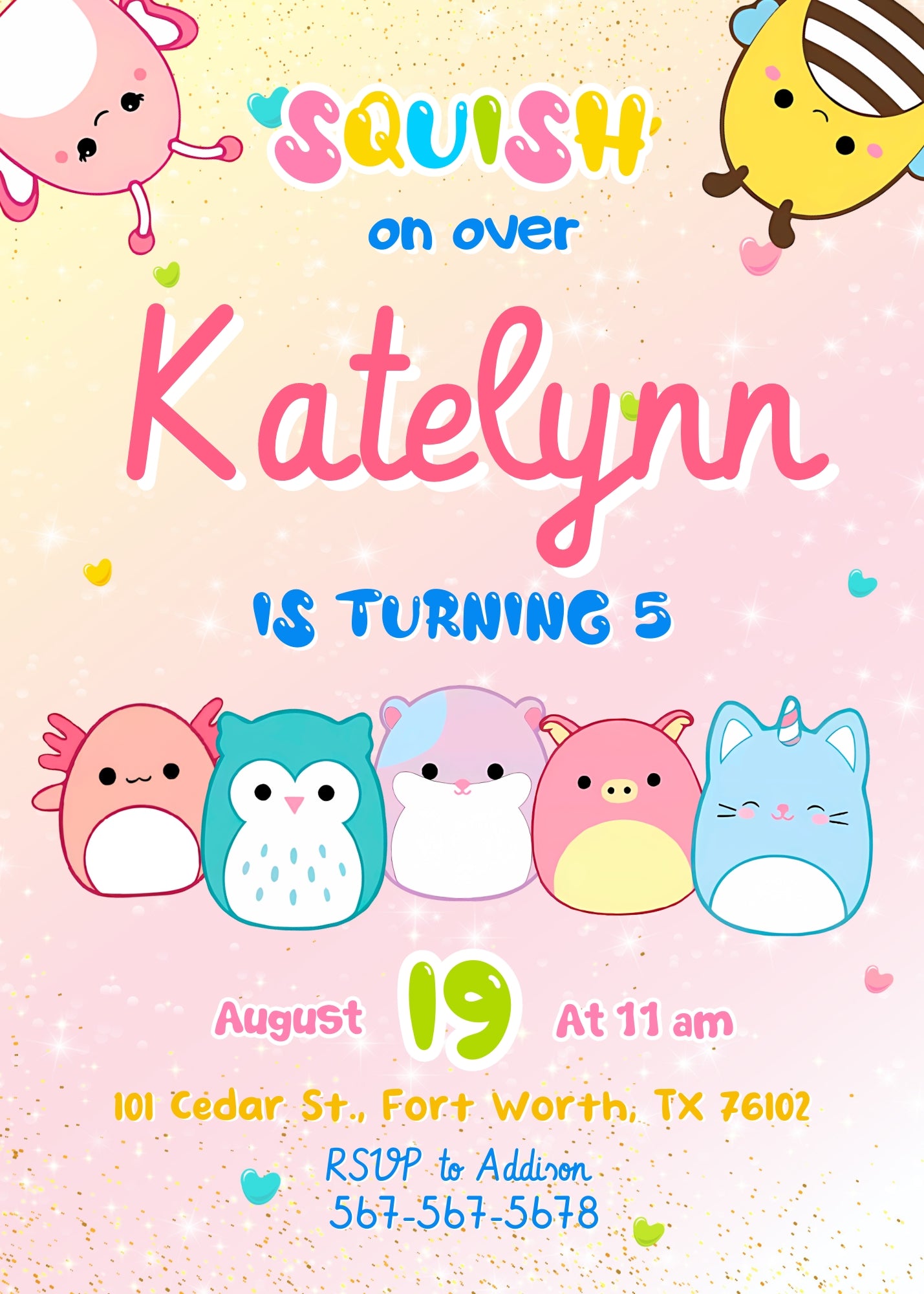 Squishmallows customizable invitation template | Share or Print | HO638
