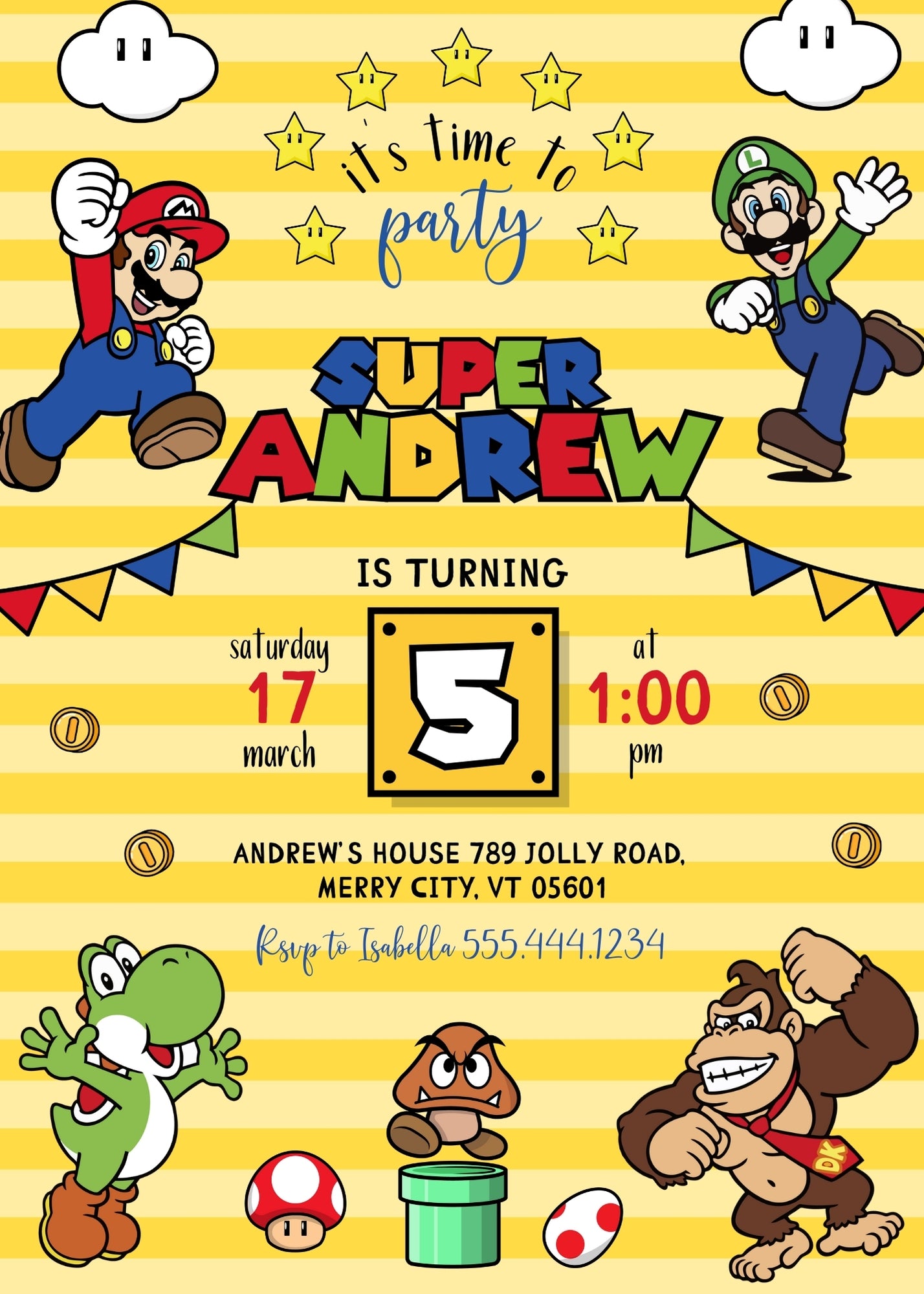 Super Mario Bros customizable invitation template | Share or Print | IP186
