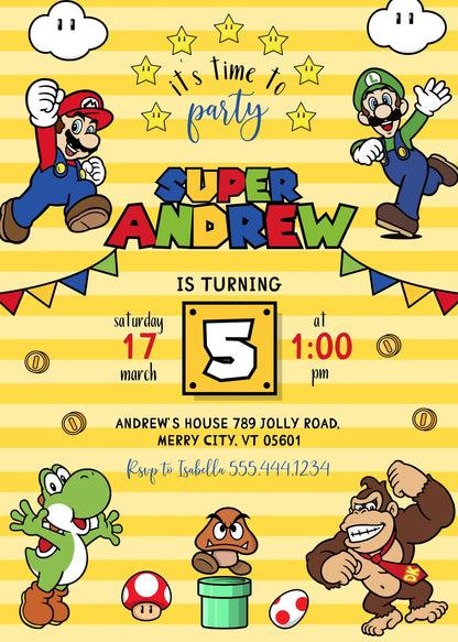 Super Mario Bros customizable invitation template | Share or Print | IP186