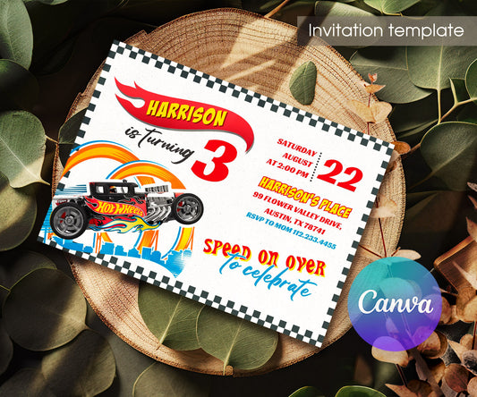 Hot Wheels Racing customizable invitation template | Share or Print | boy | YD097