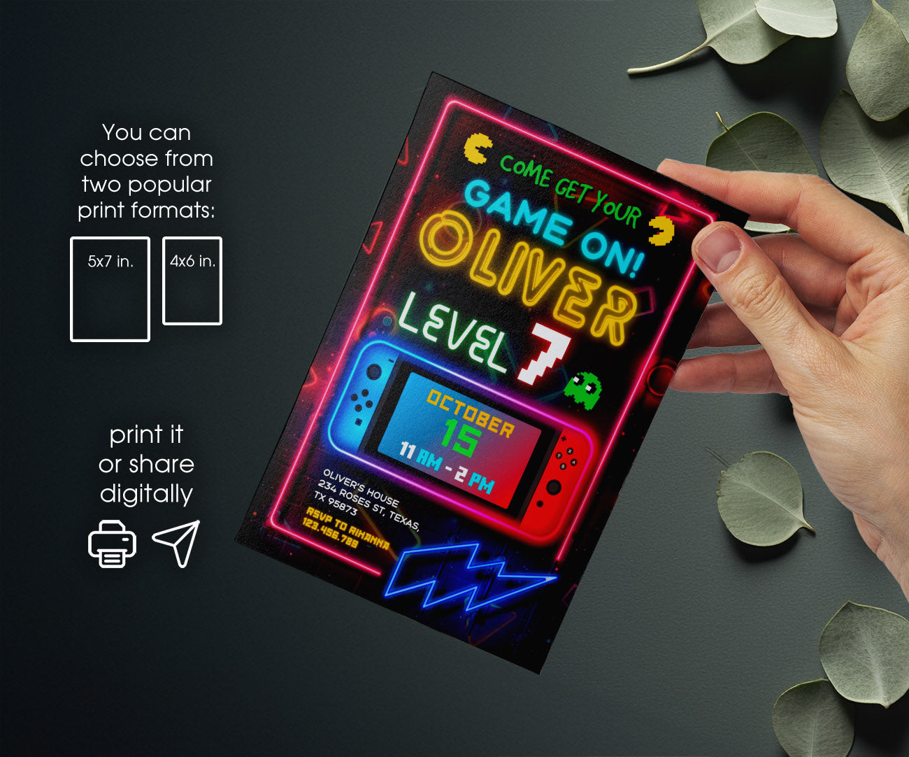 Nintendo Switch Gamer customizable invitation template | Share or Print | YA725