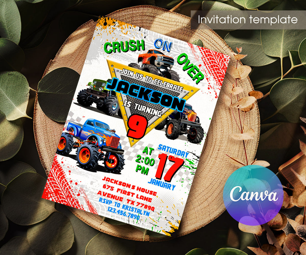 Monster Jam  Monster Truck customizable invitation template | Share or Print | boy | TA312