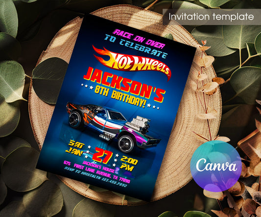 Hot Wheels Racing customizable invitation template | Share or Print | boy | EB976