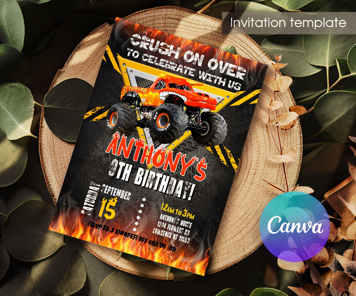 El Toro Loco Monster Jam Truck customizable invitation template | Share or Print | boy | PC306